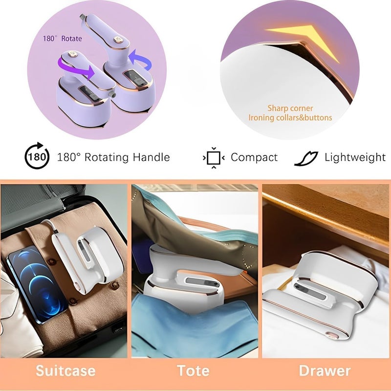 HFLYJPYW مكواة بخار صغيرة للملابس، جهاز بخار محمول للملابس، مكواة بخار صغيرة محمولة تدعم الكي الجاف والرطب للسفر والمنزل (أرجواني) - Image 5